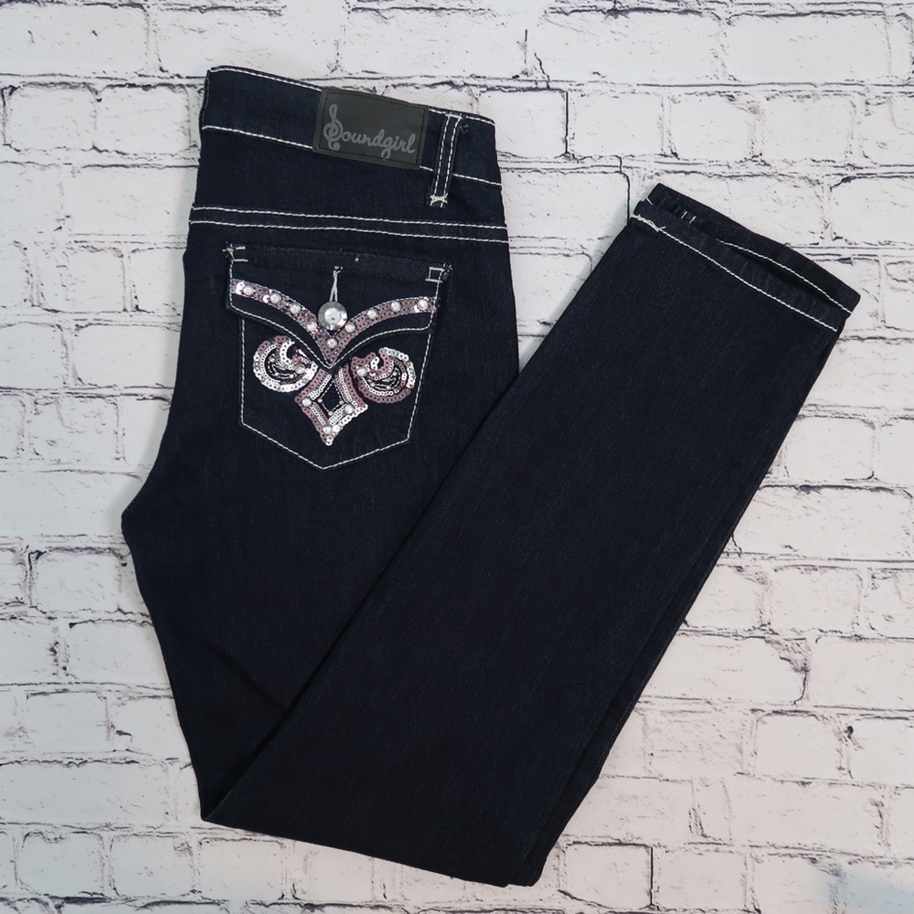 Soundgirl Women's Black Jeans with Decorative Pocket
